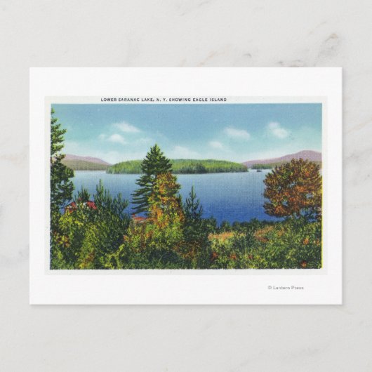 Eagle Island en Lower Saranac Lake Uitzicht Briefkaart (Voorkant)