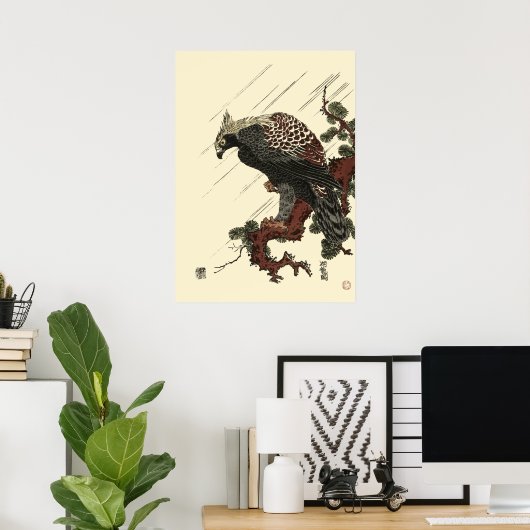 Eagle on Pine Antiek Japans Druk Poster (Thuiskantoor)