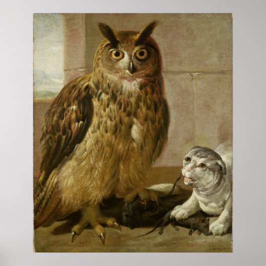 Eagle Owl and Cat with Dead Rats Poster (Voorkant)
