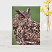 Eagle Owl - Bonne carte de voeux d'anniversaire (Fleur jaune)