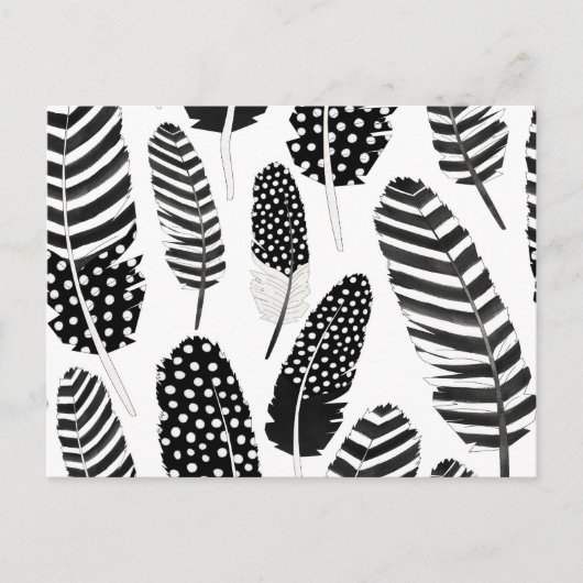 Eagle Owl Feather Pattern Waterverf Black White Briefkaart (Voorkant)