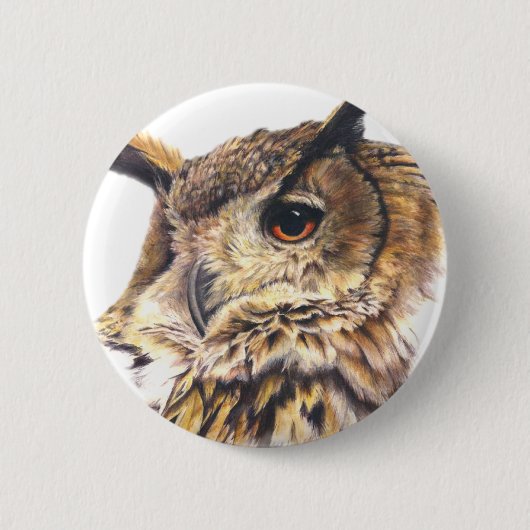 Eagle owl waterverf art button/badge ronde button 5,7 cm (Voorkant)