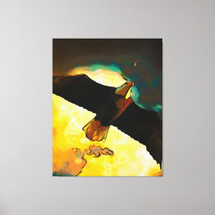 Eagle Storm - Flying Bald Eagle Fantasy Art Canvas Afdruk