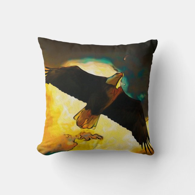 Eagle Storm - Flying Bald Eagle Fantasy Art Kussen (Voorkant)