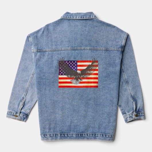 Eagle tekening op Amerikaanse vlag Denim Jacket (Achterkant)