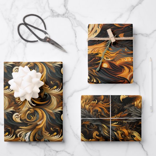 Eagle Totem & Feather Swirls Majestic Design Inpakpapier Vel (Voorkant)