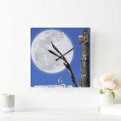 Eagle, Totem Pole en Moon Fantasy Art Clock Vierkante Klok (Huis)