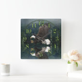 Eagle, Totem Pole & Forest Fantasy Art Clock Vierkante Klok (Huis)