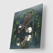 Eagle, Totem Pole & Forest Fantasy Art Clock Vierkante Klok (Hoek)