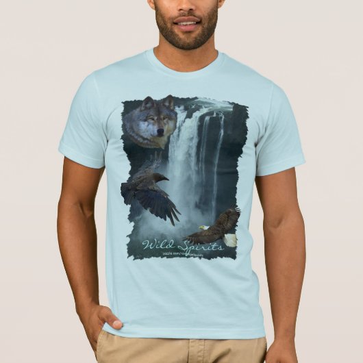 Eagle, Wolf, Corbeau & Chutes Nature Scène T-Shirt (Devant)
