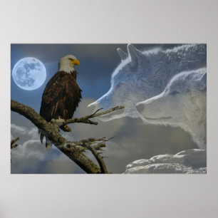 Eagle Wolves Full Moon Poster