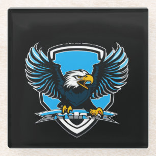 Eagles FC Voetbalclub Logo in Lichtblauw, Zwart Glazen Onderzetter