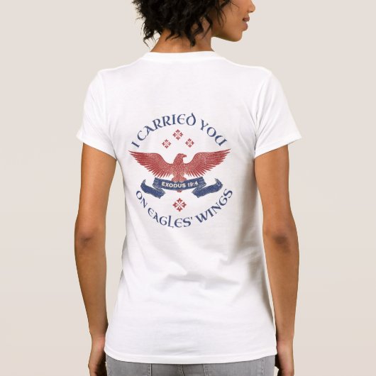 Eagle's Wings Scripture Exodus 19:4 Red/Blue T-shirt (Achterkant)