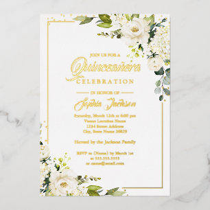 EAL GOLD FOIL Gold Floral Quinceanera Folie Uitnodiging