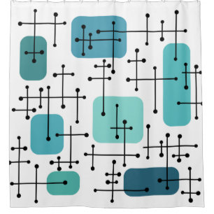 Eames Era Art Crosshairs Turquoise uit de jaren 19 Douchegordijn