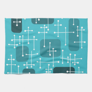 Eames Era Art Crosshairs Turquoise uit de jaren 19 Theedoek