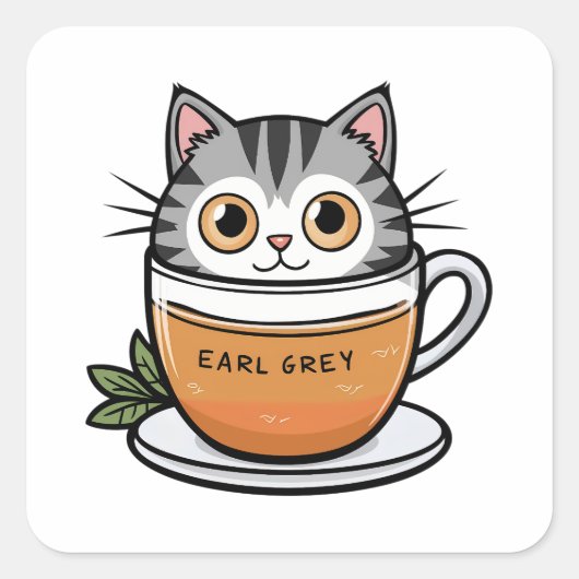 Earl Grey - Zo Schattige kat Vierkante Sticker (Voorkant)