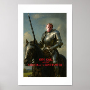 Earl Strickland te paard, in harnas, met grote keu Poster