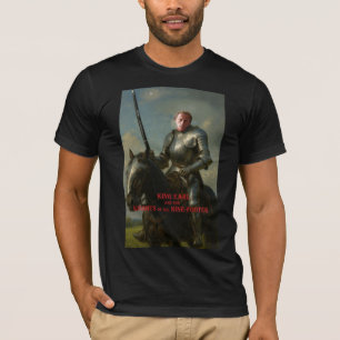 Earl Strickland te paard, met pantser en enorme ke T-shirt