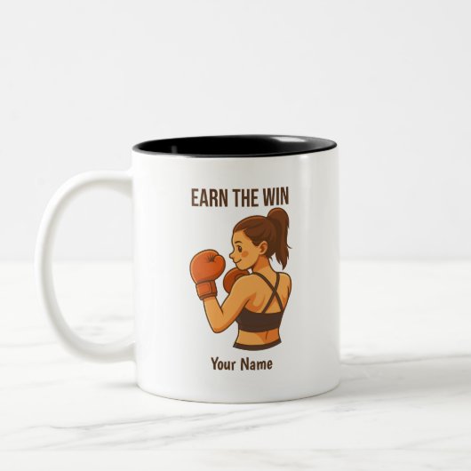 Earn The Win Boxing Girl Personalized Name  Tweekleurige Koffiemok (Links)