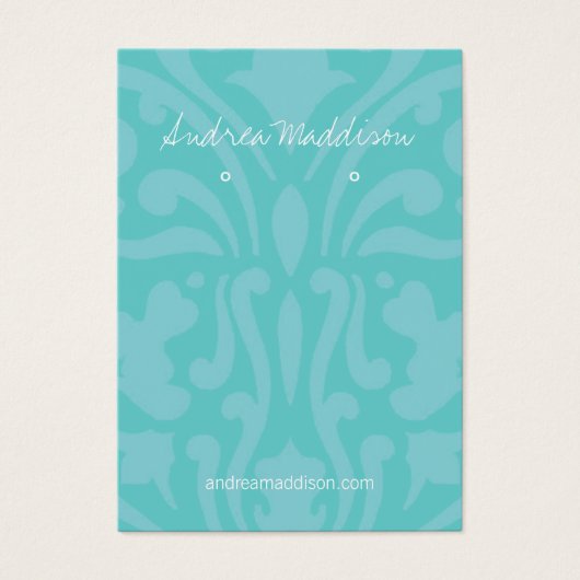 Earring Holder - Business Card Damask Turquoise (Devant)