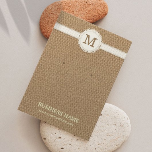 Earring & Jewelry Rustic Burlap Display Card Visitekaartje