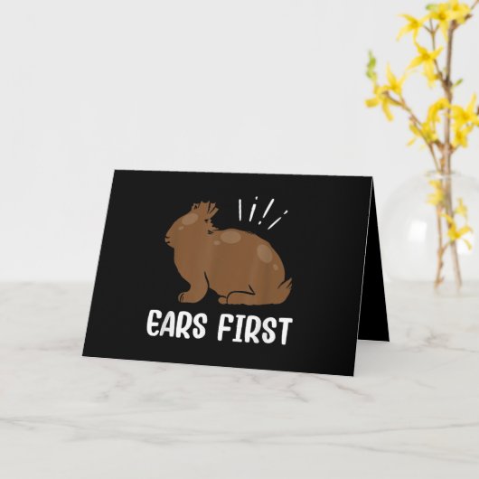 Ears First Chocolate Easter Bunny Rabbit Funny Kaart (Gele Bloem)