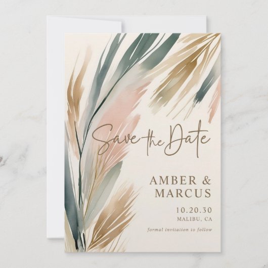 Earth Boho Botanical Wedding Bewaar de datum Kaart (Voorkant)