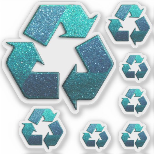 Earth Climate Change Blue Glitter Recyclen symbool Sticker (Voorkant)