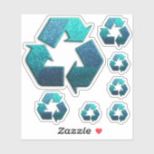 Earth Climate Change Blue Glitter Recyclen symbool Sticker (Vel)