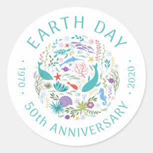 Earth Day 2020 50e Jubileum Zee Dieren Vis Ronde Sticker