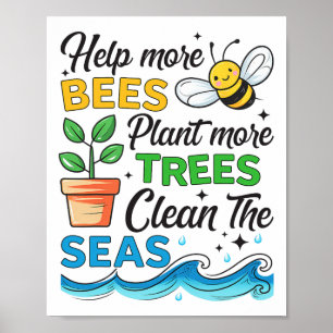 Earth Day 2025 Bewaar Bijen Plant Bomen Schone Zee Poster