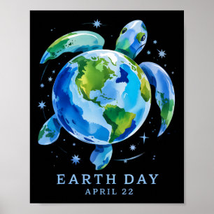 Earth Day 2025 Herstel Earth Zee Turtle Art Save T Poster