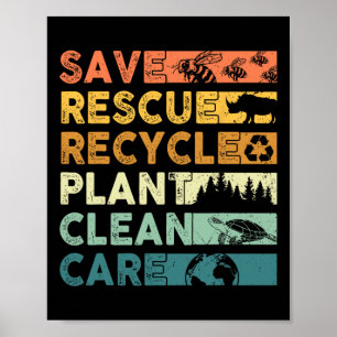 Earth Day 2025 Save Bees Rescue Animals Recyclen P Poster