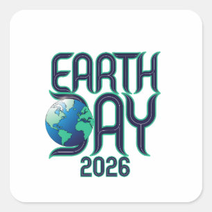 Earth Day 2026 Moderne typografie Eco Design Vierkante Sticker