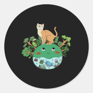 Earth Day April Earth Design met een kat Ronde Sticker