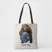 Earth Day Bear Hugging Planet Design Draagtas (Voorkant)