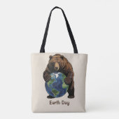 Earth Day Bear Hugging Planet Design Draagtas (Achterkant)