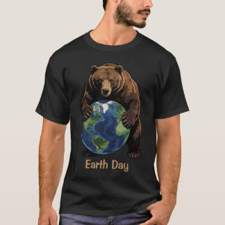 Earth Day Bear Hugging Planet Design T-shirt