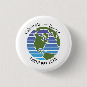 Earth Day Blue Green Wereldbol Map Planet Ronde Button 3,2 Cm