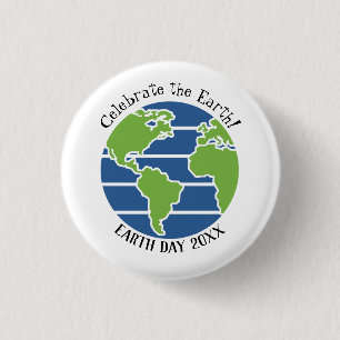 Earth Day Blue Green Wereldbol Map Planet Ronde Button 3,2 Cm