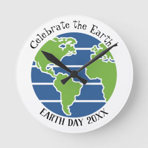 Earth Day Blue Green Wereldbol Map Ronde Klok