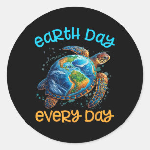 Earth Day Dagelijks Shirt Zee Schildpad Mannen Vro Ronde Sticker