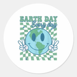 Earth Day Everyday Smile Gezicht Hippie Planet Ann Ronde Sticker