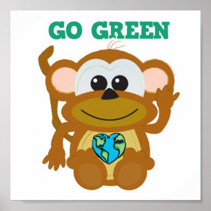 Earth Day Go Green monkey Goofkins Poster