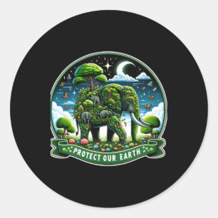 Earth Day Green Shirt Save Our Planet Elephants Lo Ronde Sticker