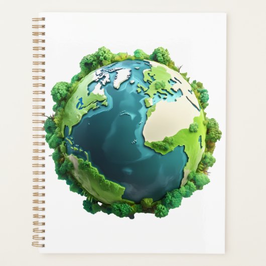 Earth Day - Groene en blauwe aarde met bomen Planner (Voorkant)