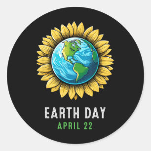 Earth Day Happy Earth Dag Zonnebloem Earth Kinder Ronde Sticker