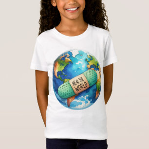 Earth Day Heal The World Wereldbol Blauw Groen T-shirt
