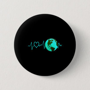 Earth Day Heartbeat Recycling Climate Change Actio Ronde Button 5,7 Cm